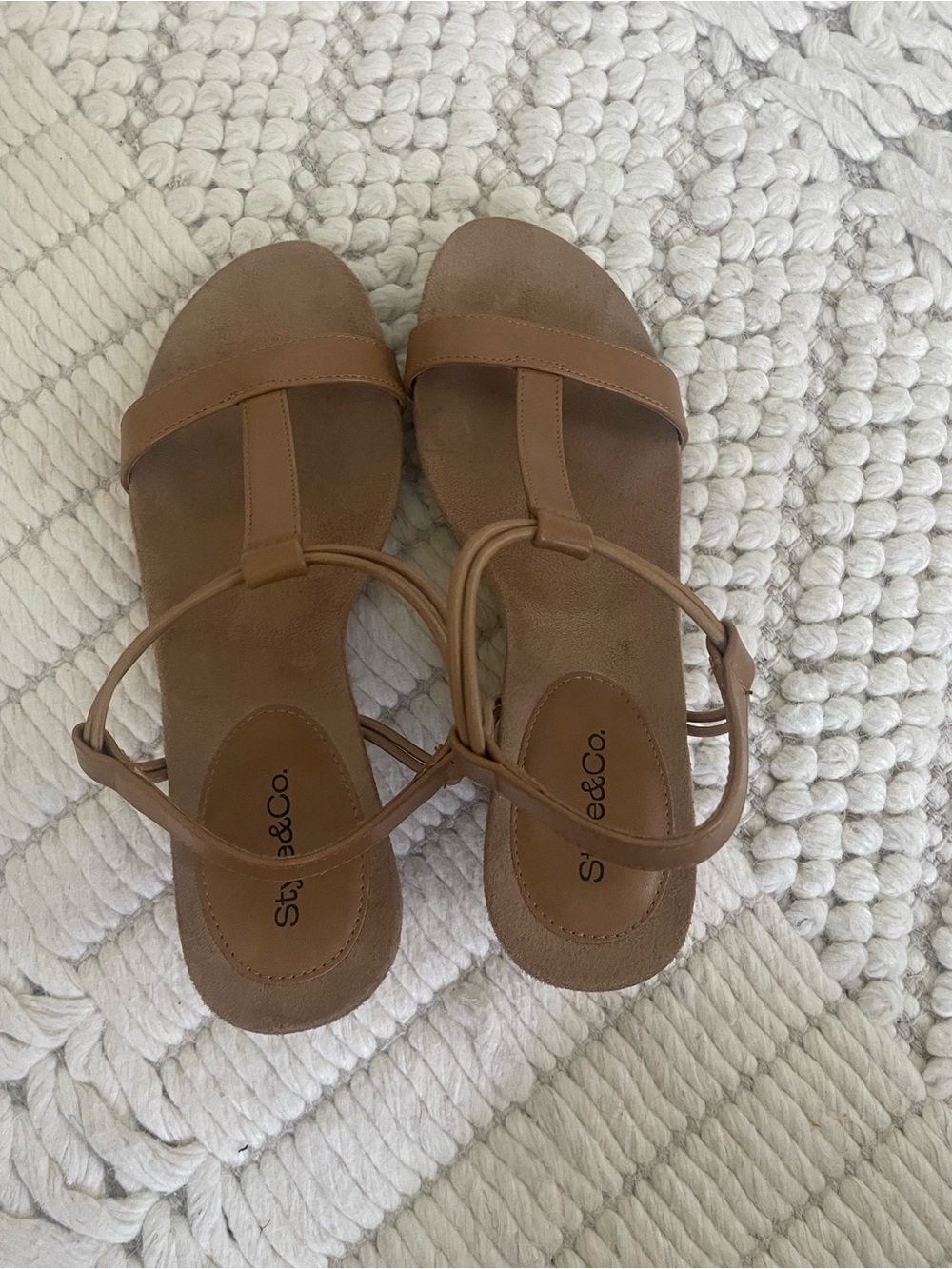 Style & Co. Tan T-Strap Ankle Sandals